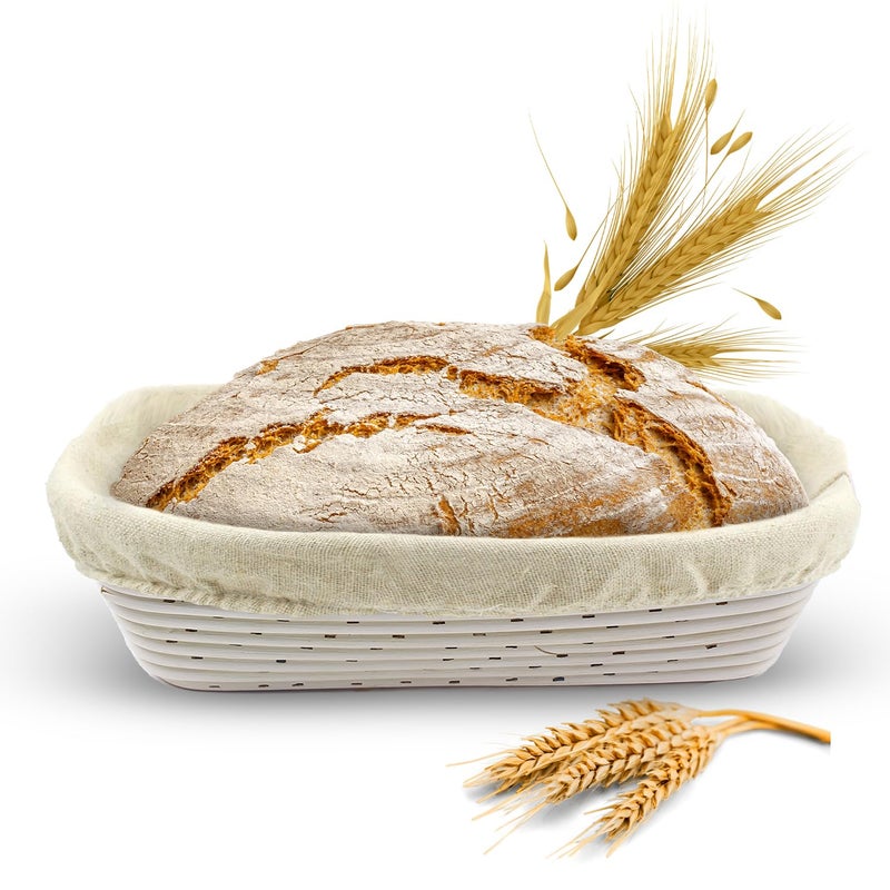 Vollum Banneton Bread Proofing Basket Sourdough Proofing Basket for Beginners & Professional Bakers, Handwoven Rattan Cane Bread Maker with Linen for Artisan Breads, 12.25 x 6 x 3.5 Inch, 2-Lb Rectangular - Image 1
